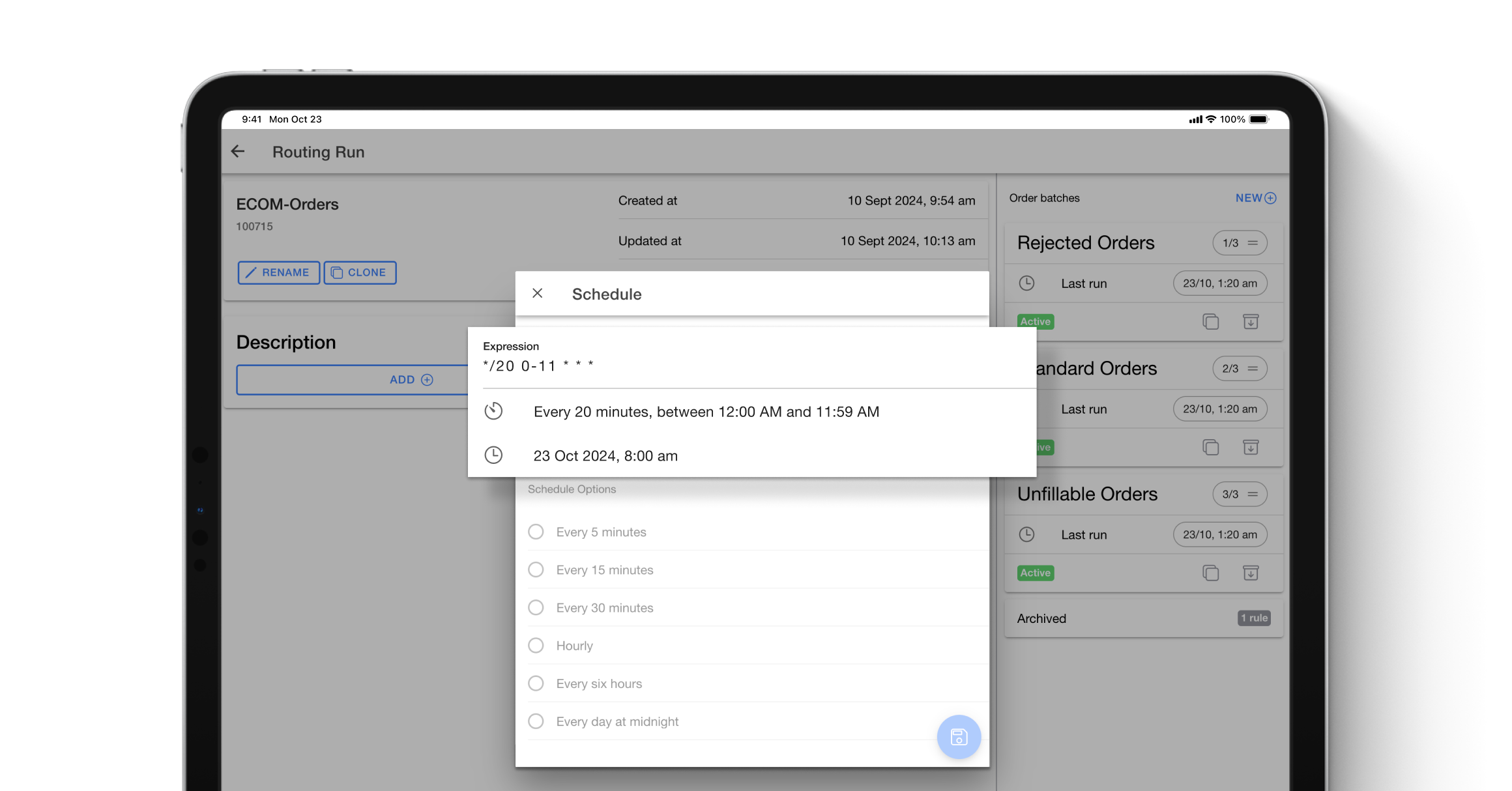 Schedule Order Routing Runs with Custom Cron Expressions